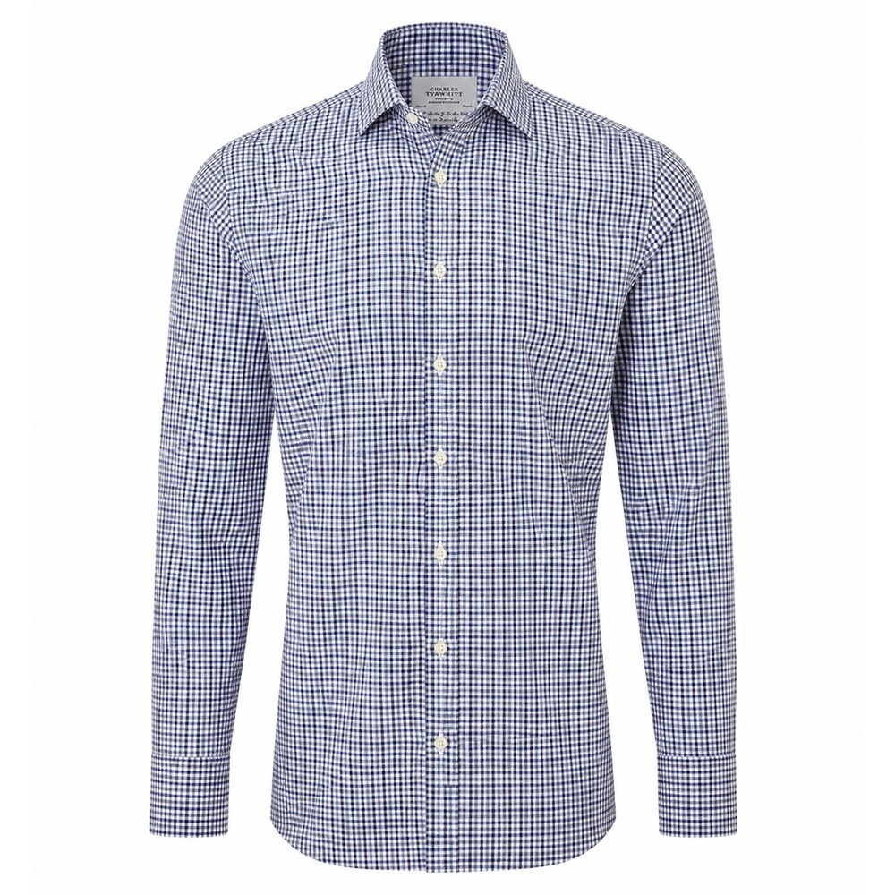Charles Tyrwhitt Extra Slim Fit Non-Iron Gingham Dress Shirt Blue White 15.5/34